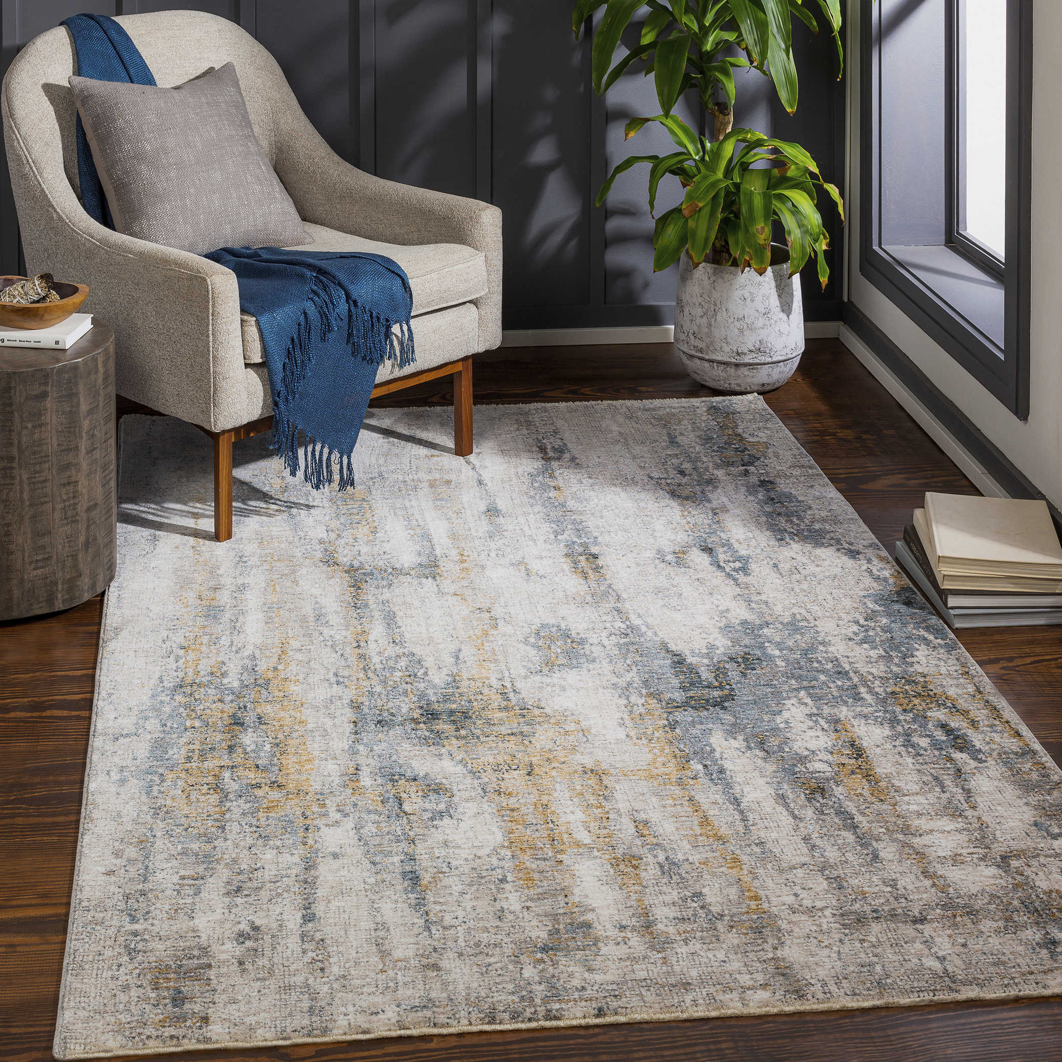Uttermost Ladoga Beige, Cream, Gray and Denim Blue Modern Abstract Rug ~ 9’ x 12’2 - Image 2