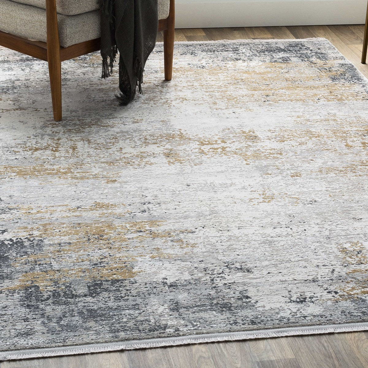 Uttermost Ulen White, Charcoal, Saffron and Light Gray Abstract Rug ~ 10′ x 14′