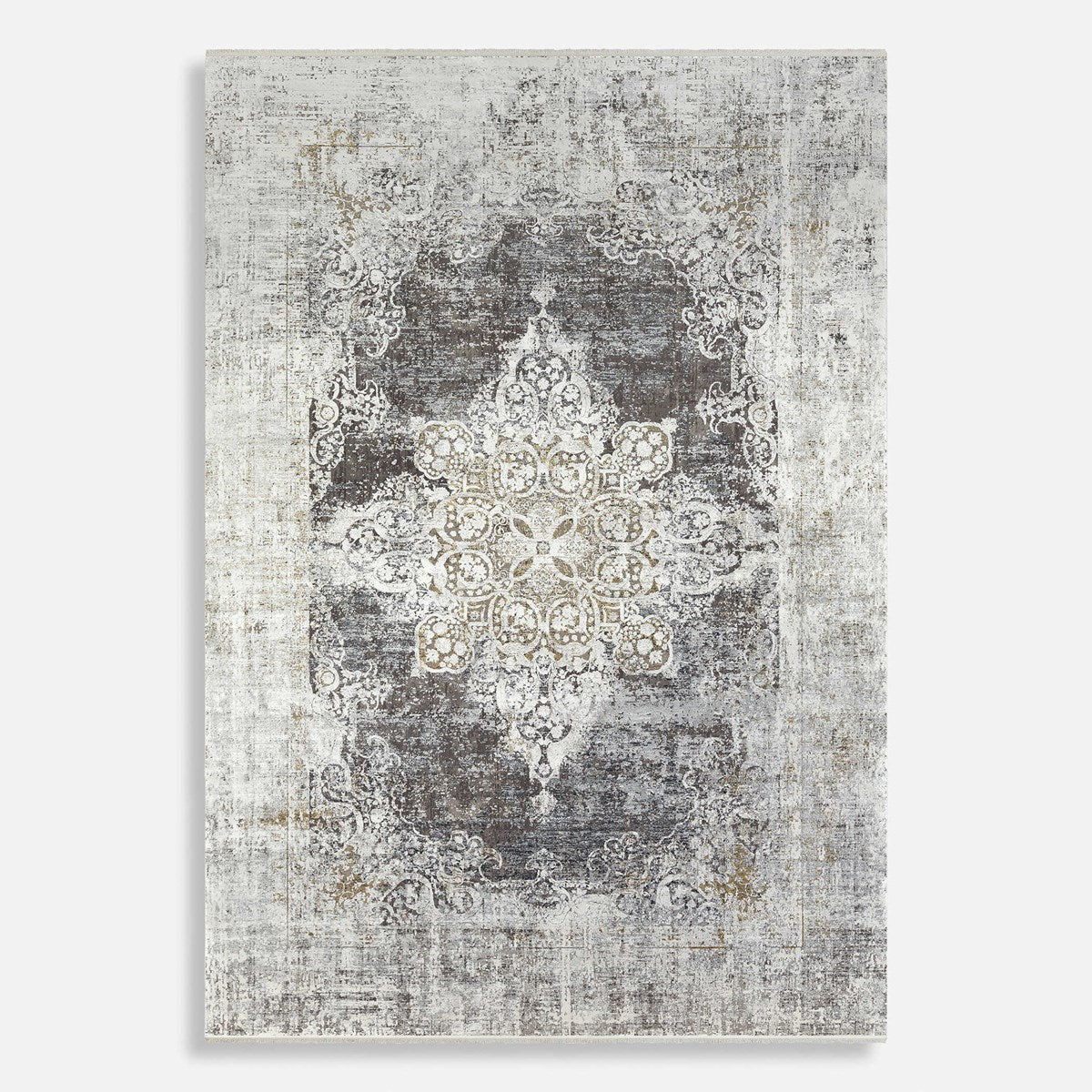 Uttermost Poneto White, Gray, Charcoal and Saffron Rug ~ 9'6" x 13' - Image 1