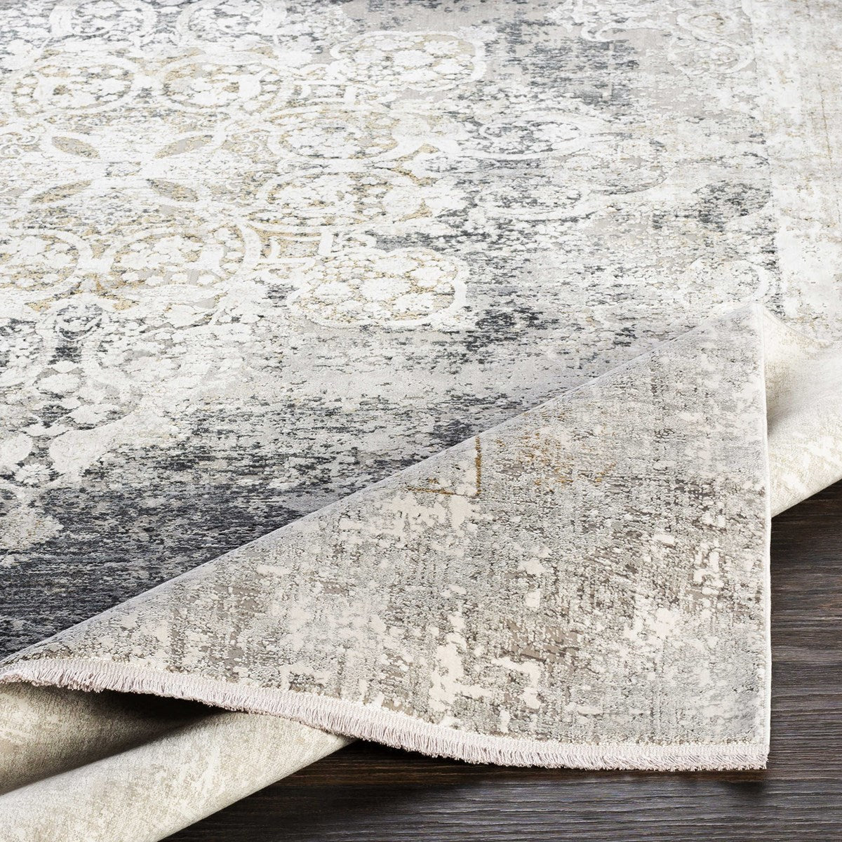 Uttermost Poneto White, Gray, Charcoal and Saffron Rug ~ 5' x 7'6" - Image 3