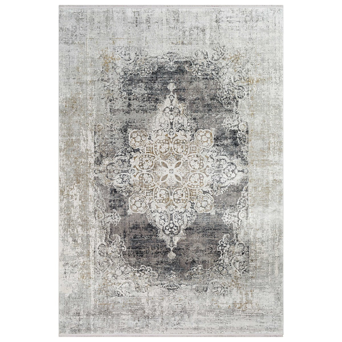 Uttermost Poneto White, Gray, Charcoal and Saffron Rug ~ 10' x 14' - Image 1