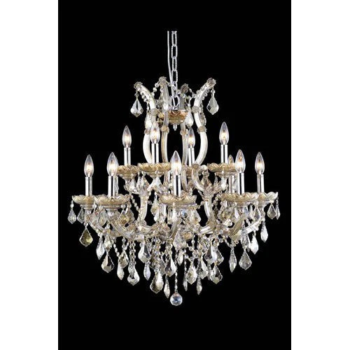 Maria Theresa Royal Cut Crystal Golden Teak 13 Light 28-in Chandelier - Image 1