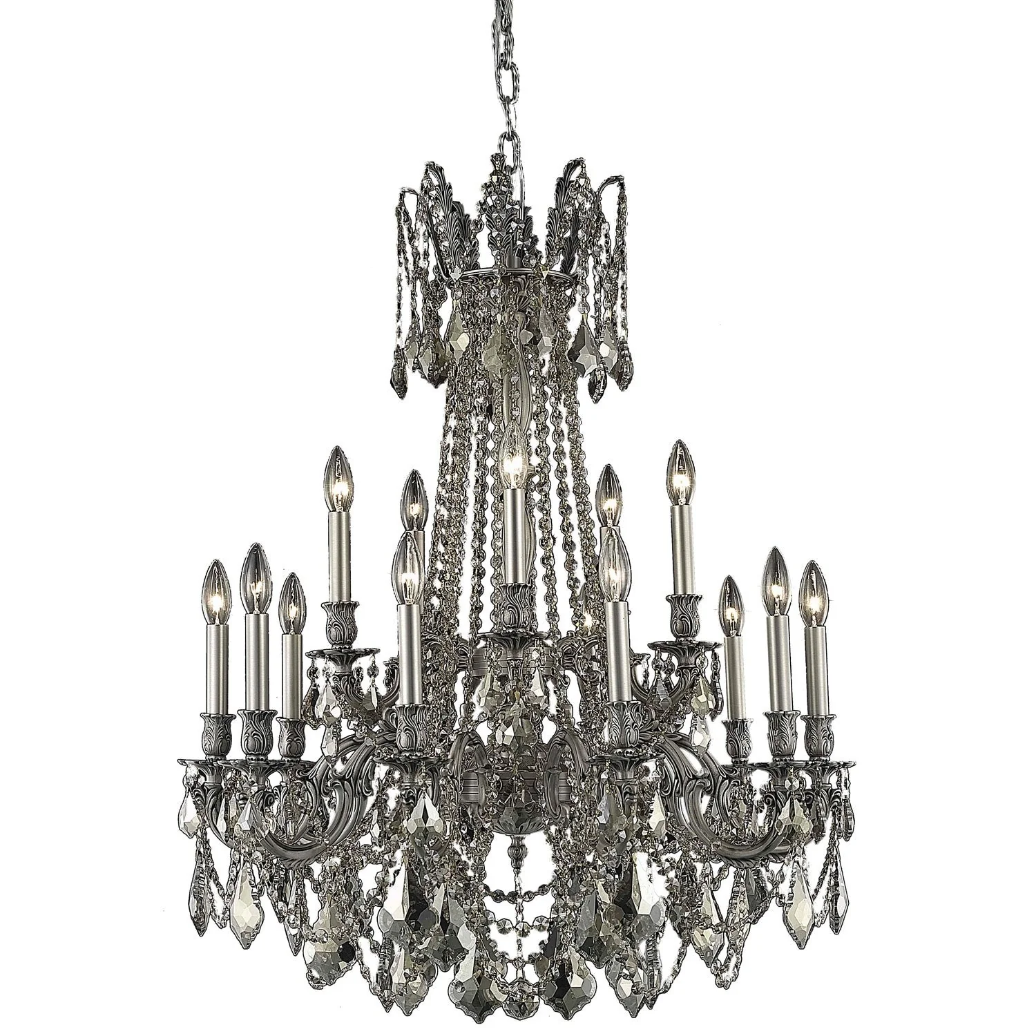 Rosalia Pewter Fifteen-Light Chandelier with Golden Teak/Smoky Royal Cut Crystals - Image 1