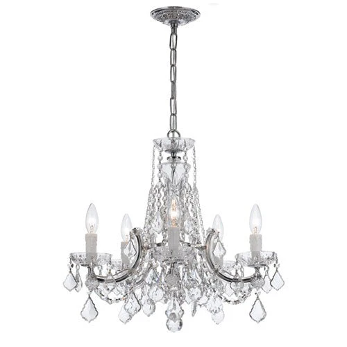 Polished Chrome Five-Light Chandelier Draped In Clear Cut Crystal - Image 1