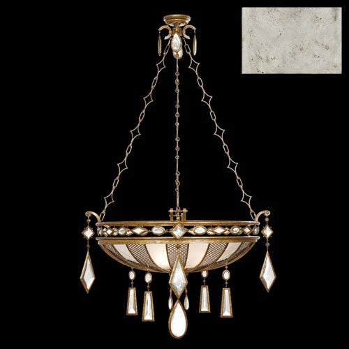 Three-Light Pendant in Silver Leaf Finish with Clear Crystal Gems - Image 1