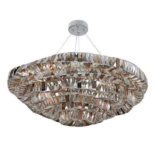 Chrome 21-Light 39-Inch Wide Bowl Pendant with Firenze Mixed Crystal - Image 1