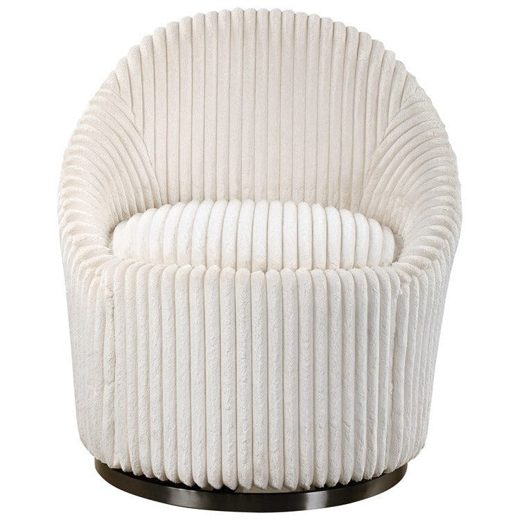 Uttermost Crue Luxurious Fluted Ivory Chenille Swivel Chair - Image 2