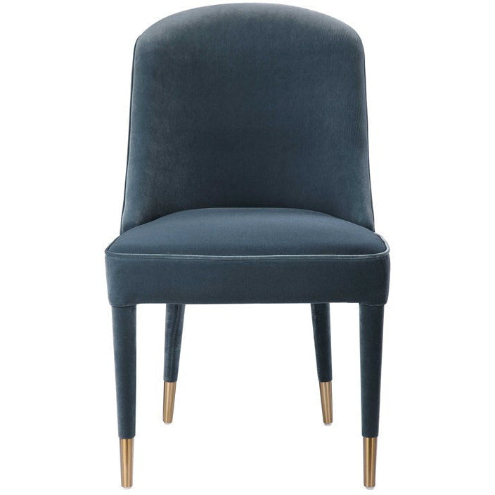 Uttermost Brie Teal Blue Velvet Modern Dining Chairs Set of 2 - Image 2