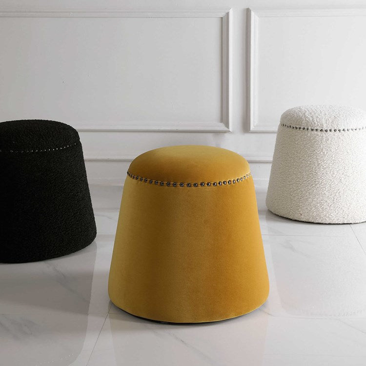 Uttermost Gumdrop Plush Mustard Yellow Velvet Round Ottoman - Image 2