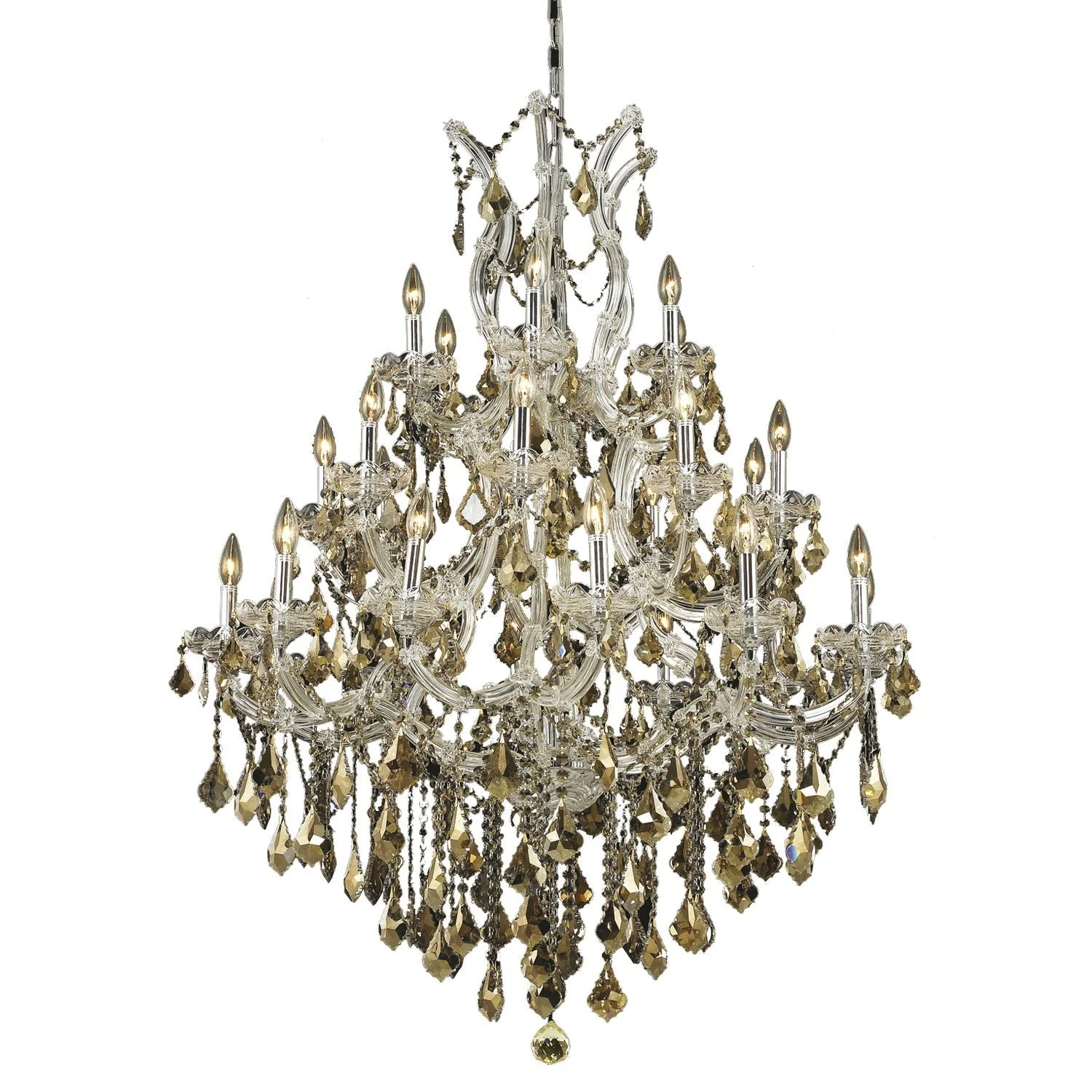 Chrome Twenty-Eight Light Chandelier with Golden Teak/Smoky Royal Cut Crystals - Image 1