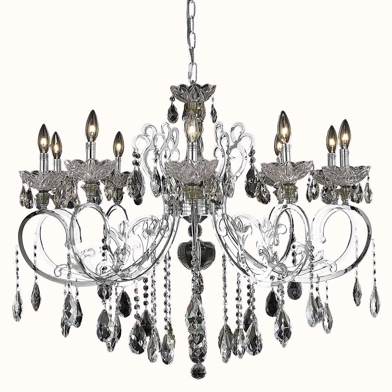 Aria Chrome Ten-Light Chandelier with Clear Elegant Cut Crystals - Image 1