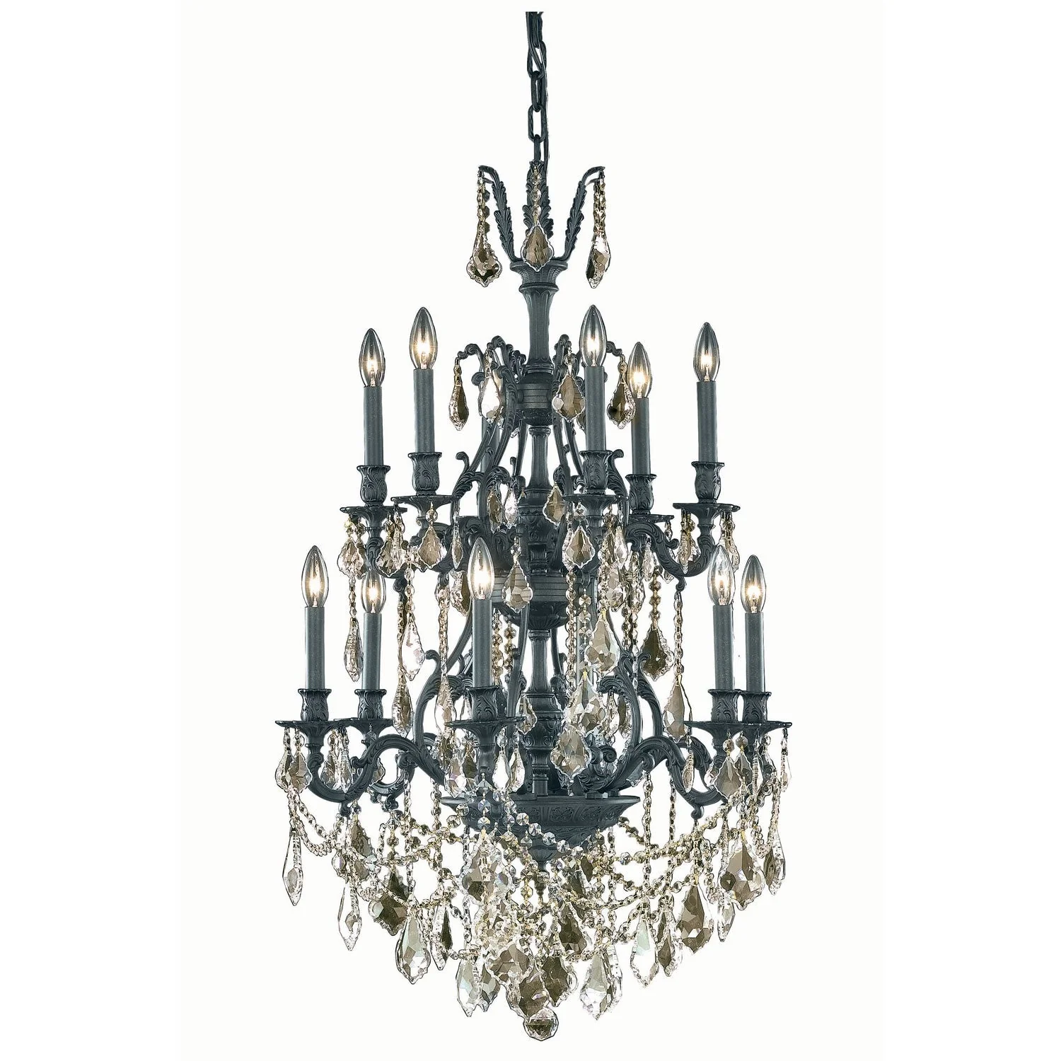 Monarch Dark Bronze Twelve-Light Chandelier with Golden Shadow/Champagne Royal Cut Crystals - Image 1