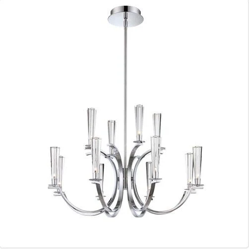Chrome 12 Light Chandelier with Clear Glass Shade - Image 1