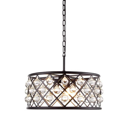 Madison Mocha Brown Five-Light Pendant with Smooth Clear Crystals - Image 1