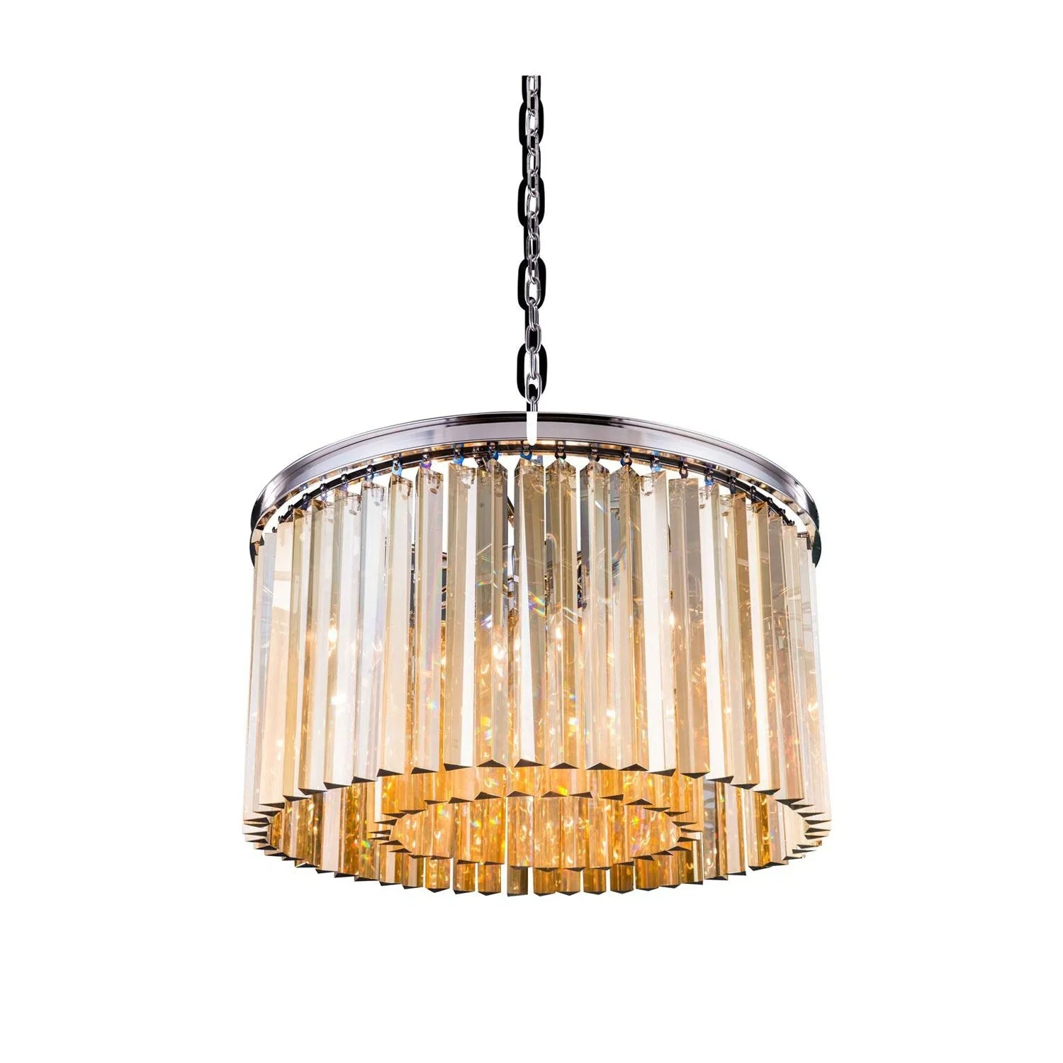 Sydney Polished Nickel Eight-Light Pendant with Royal Cut Golden Teak Crystals - Image 1