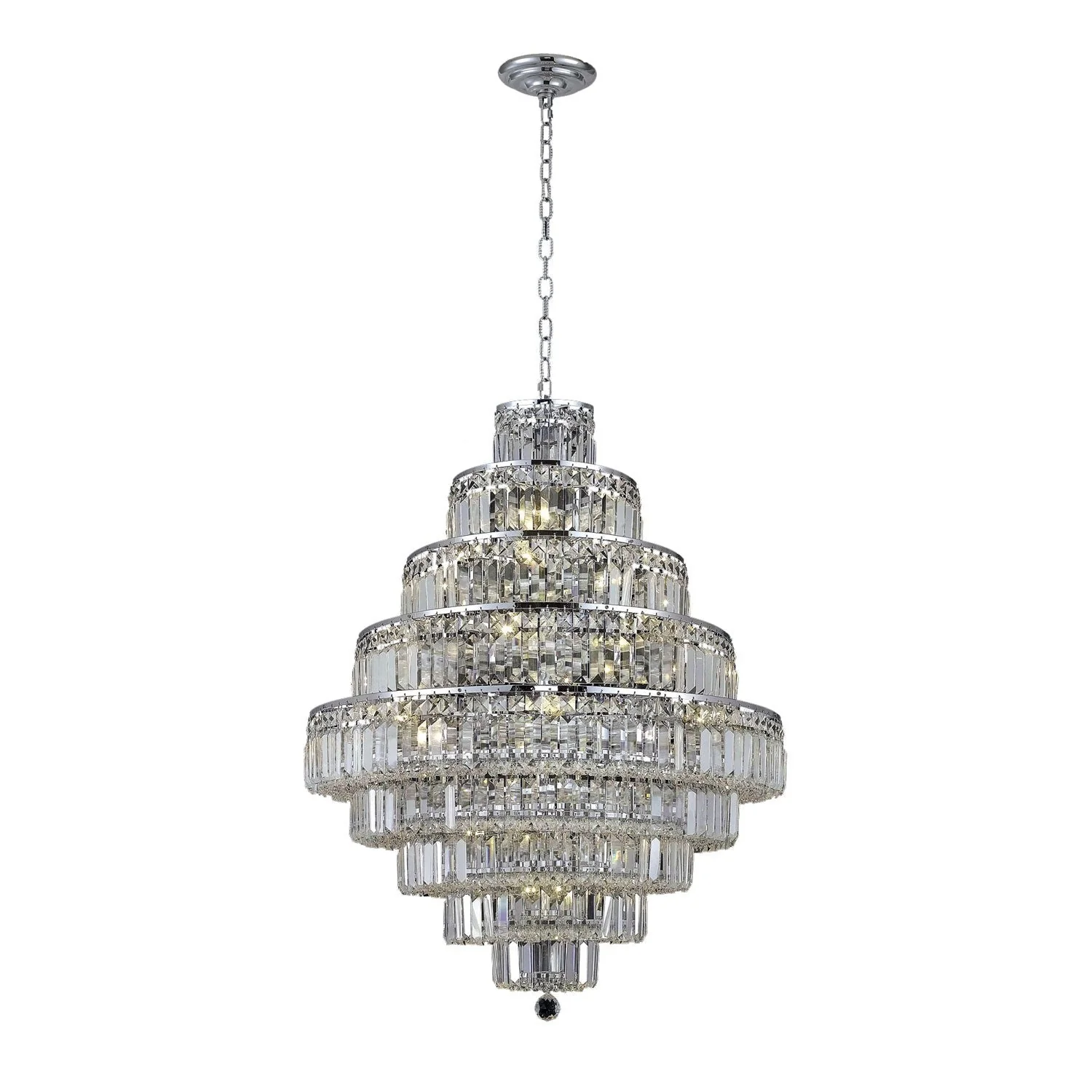 Chrome Twenty-Light 30-Inch Nine-Tier Chandelier with Royal Cut Clear Crystal - Image 1