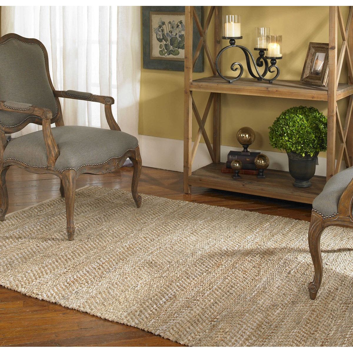 Uttermost Tobais Hand Woven Beige and Gray Leather With Natural Hemp Rug ~ 8' x 10' - Image 2