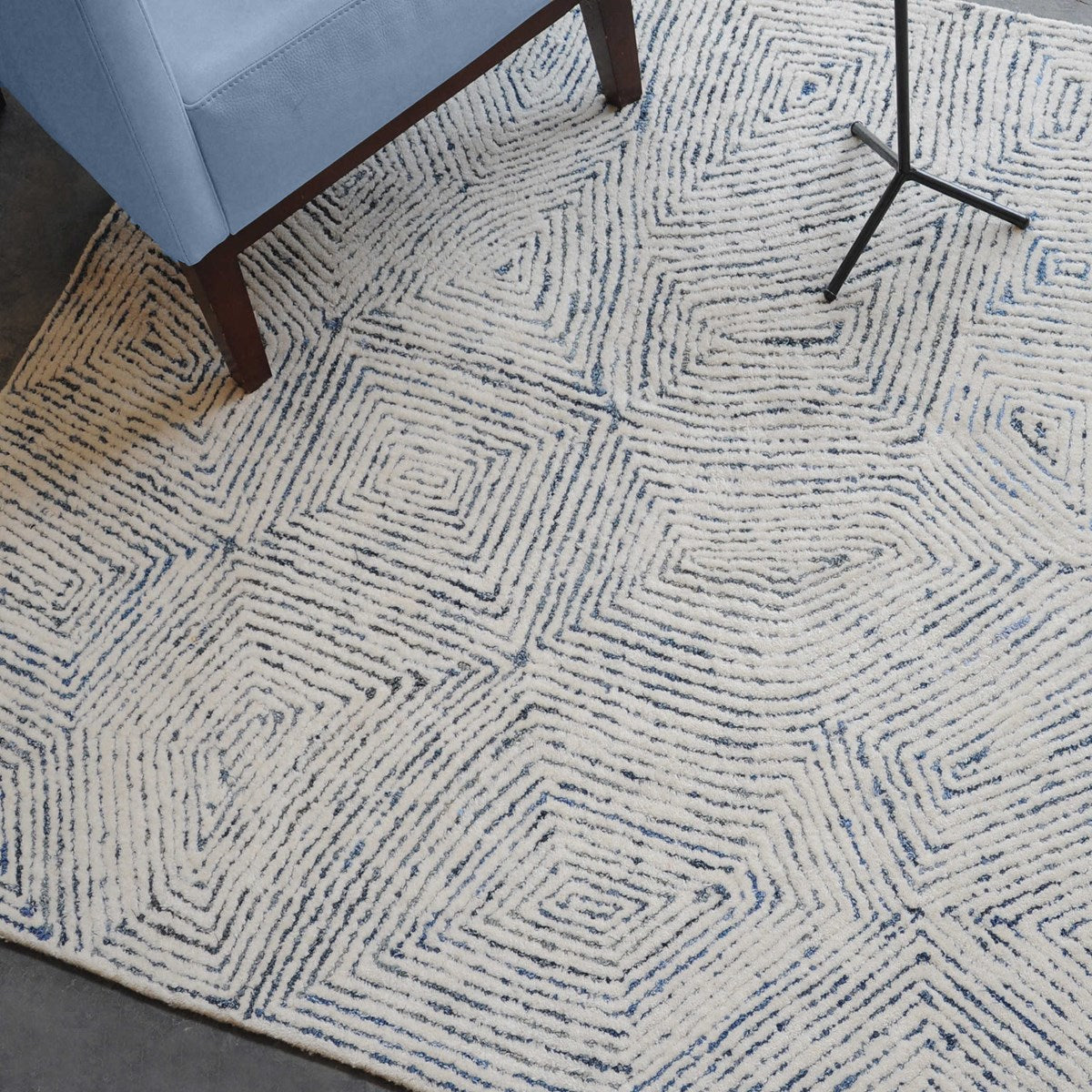 Uttermost Maze Hand Tufted Ivory Wool and Denim Rug ~ 5' x 8' - Image 1