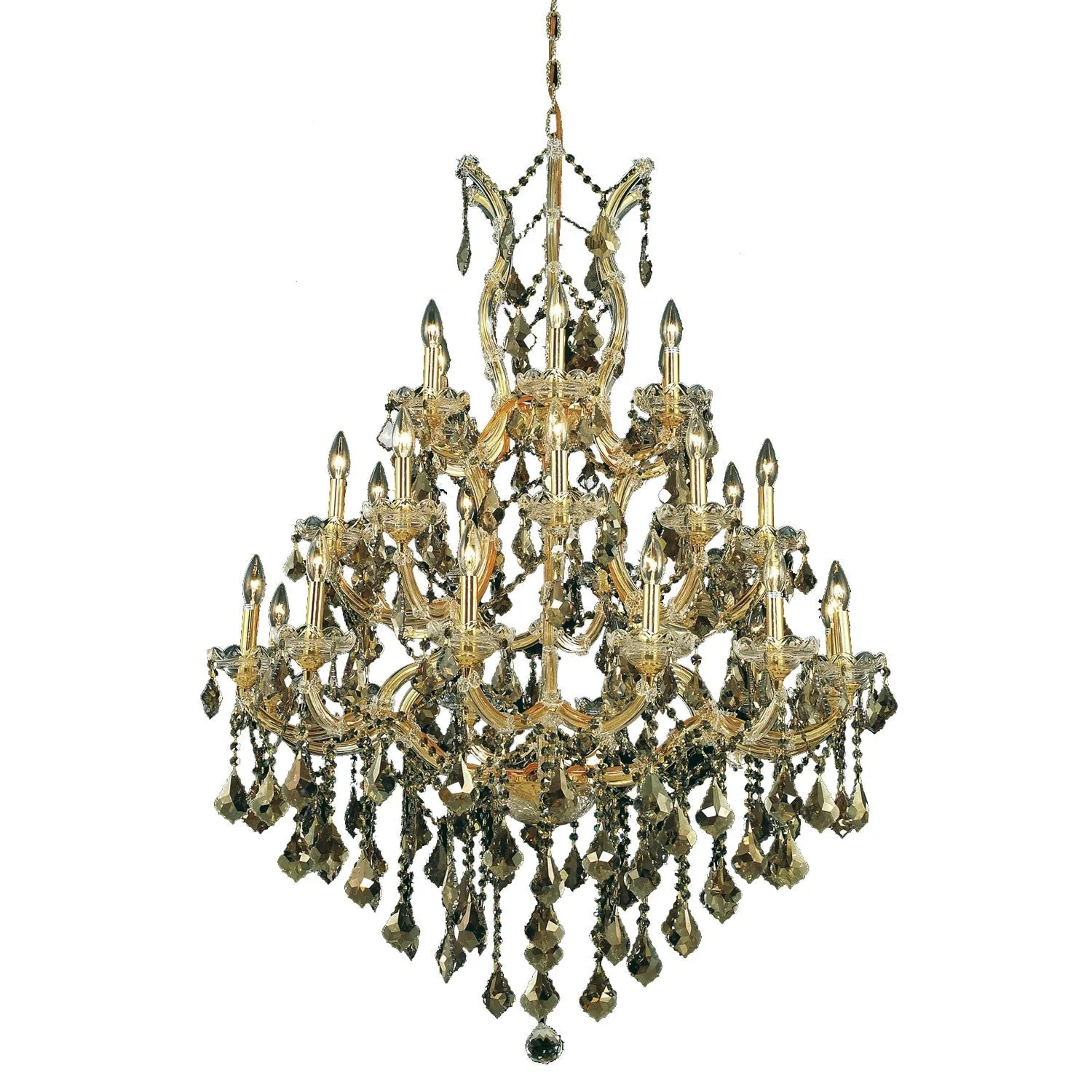 Gold Twenty-Eight Light Chandelier with Golden Teak/Smoky Royal Cut Crystals - Image 1