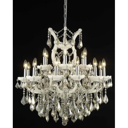 Maria Theresa White Nineteen-Light Chandelier with Golden Teak/Smoky Royal Cut Crystals - Image 1