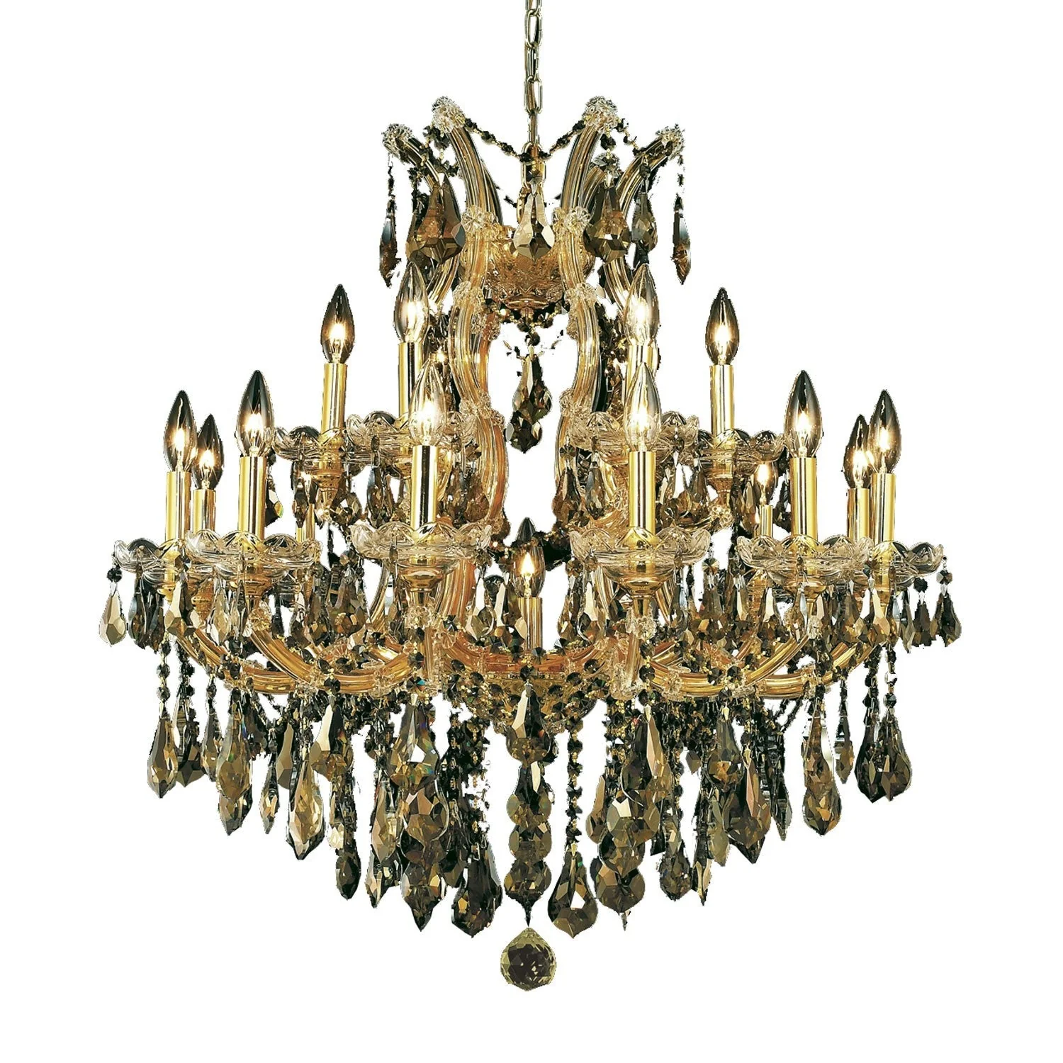 Maria Theresa Gold Nineteen-Light 30-Inch Chandelier with Royal Cut Golden Teak Smoky Crystal - Image 1