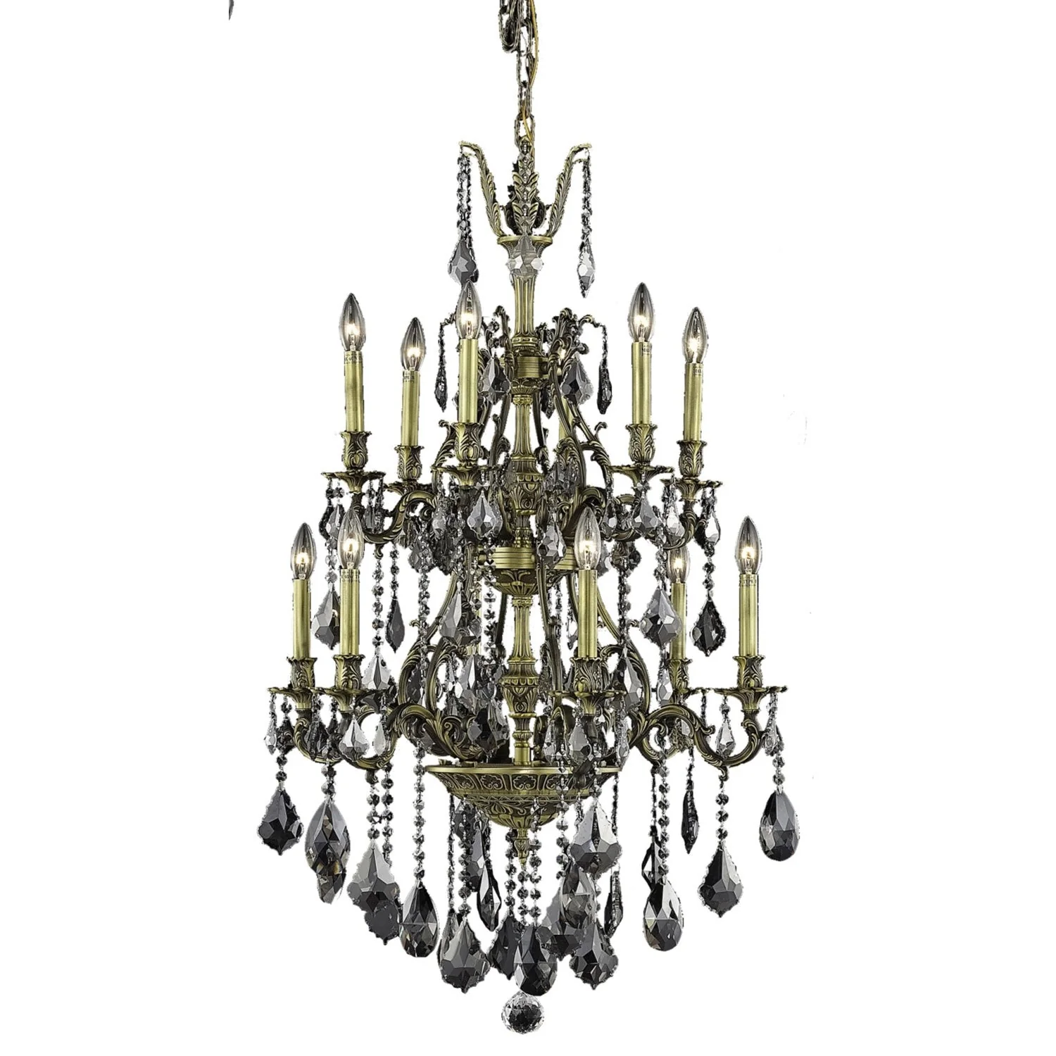 Monarch Bronze Twelve-Light Chandelier with Silver Shade/Grey Royal Cut Crystals - Image 1