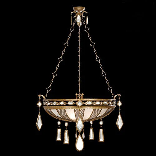 Three-Light Pendant in Variegated Gold Leaf Finish with Clear Crystal Gems - Image 1
