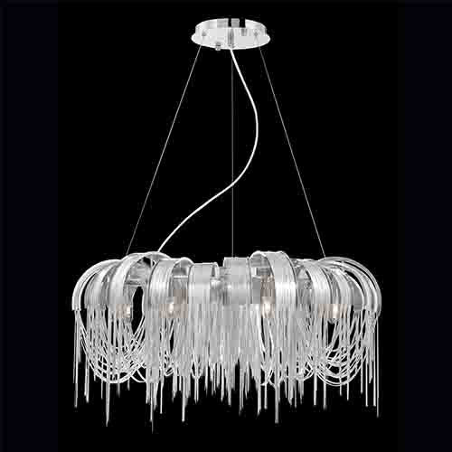 Nickel Eight-Light 31-Inch Wide Chandelier with Nickel Strip - Image 1