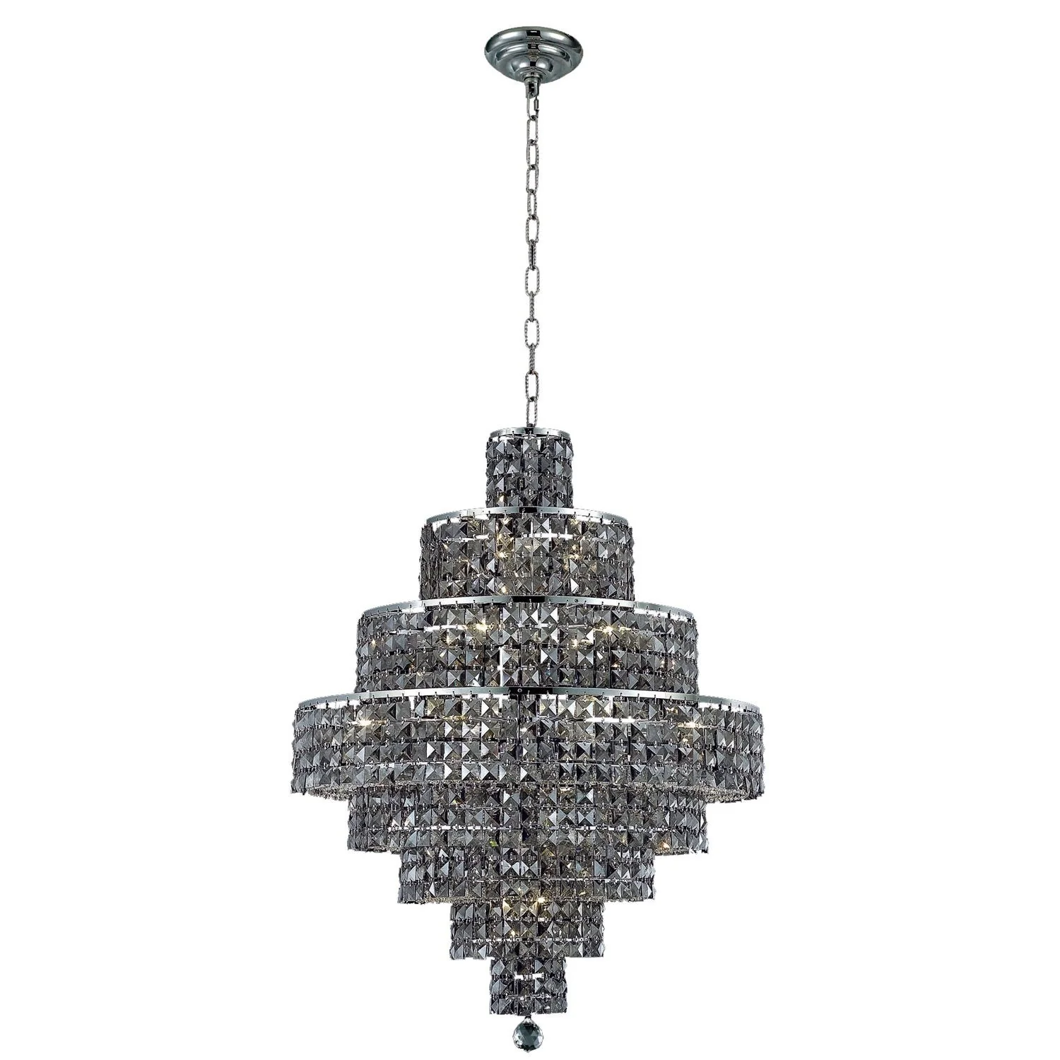 Chrome Eighteen-Light 26-Inch Eight-Tier Chandelier with Royal Cut Silver Grey Crystal - Image 1