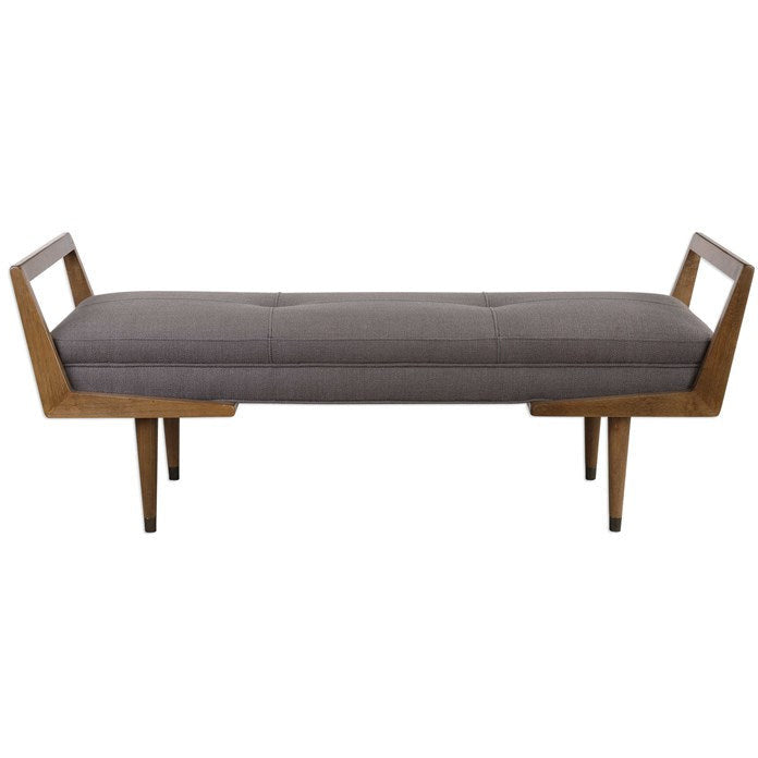 Uttermost Waylon Taupe Gray Fabric Cushion Modern Birch Wood Bench - Image 3