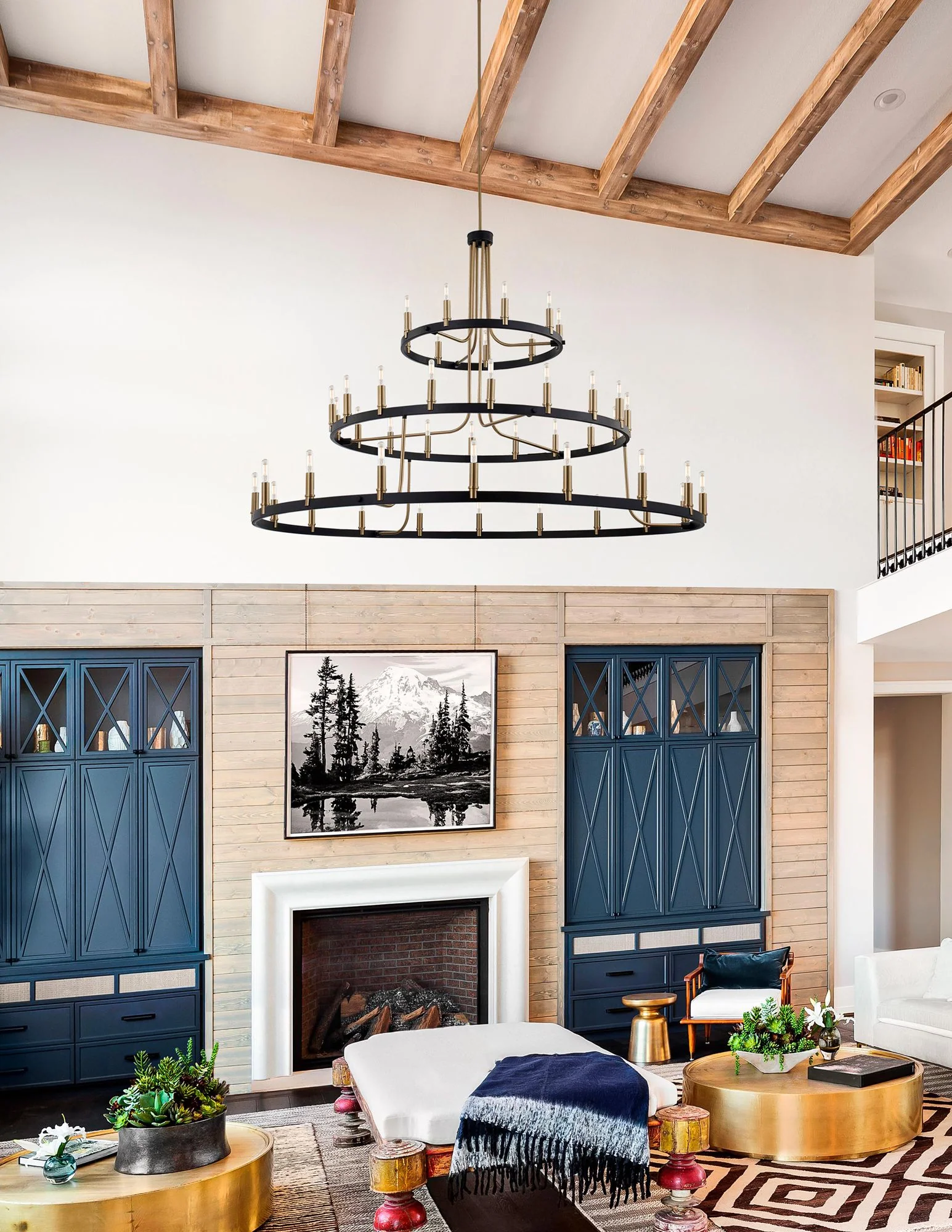 Clayton 60" Wide Brass Black 45-Light 3-Tier Chandelier - Image 1
