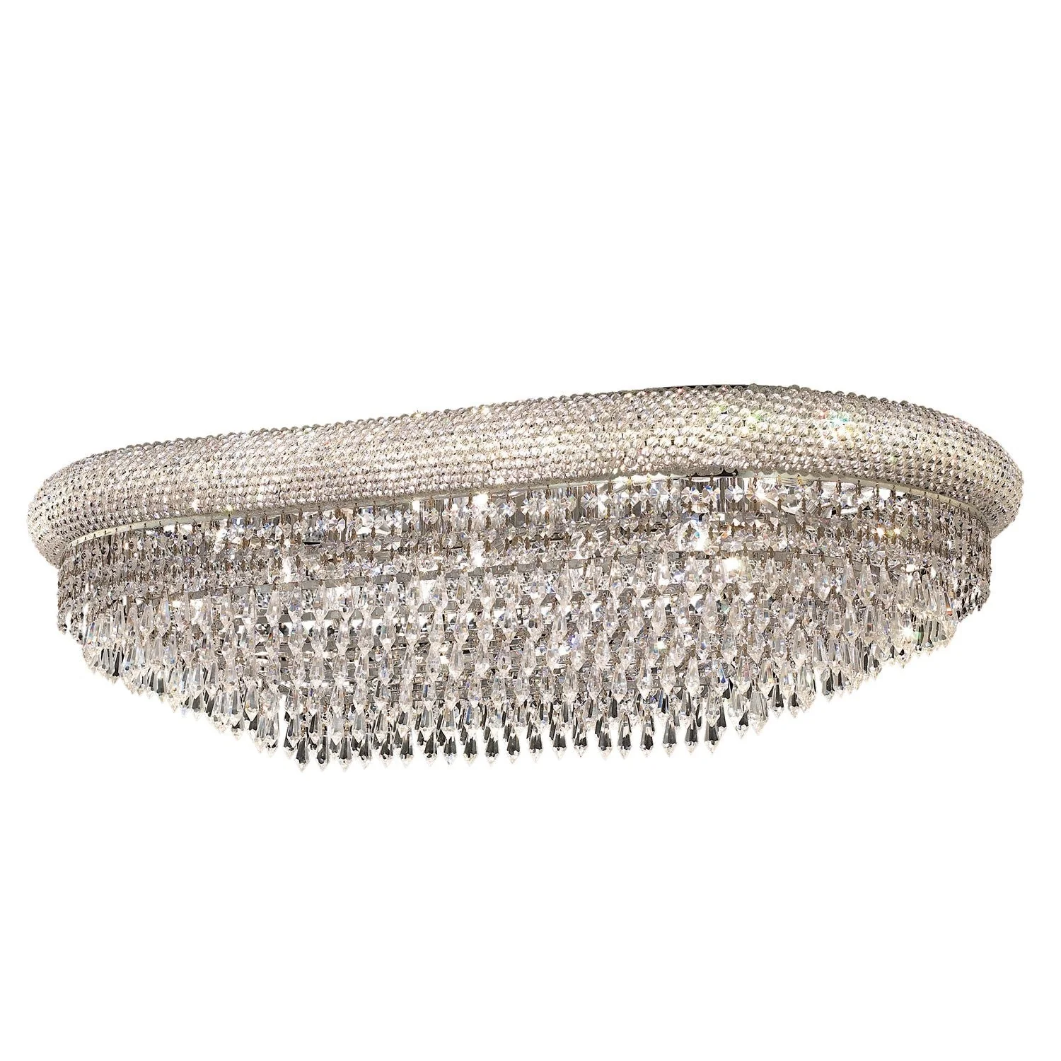 Primo Prism Chrome Eighteen-Light 36-Inch Oblong Flush Mount with Royal Cut Clear Crystal - Image 1