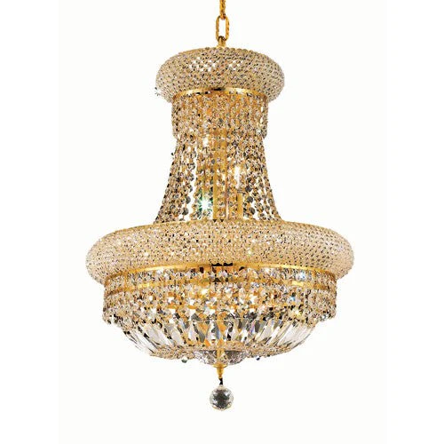 Gold Eight-Light 16-Inch Chandelier with Royal Cut Clear Crystal and Crystal Drop - Image 1