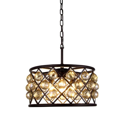 Madison Mocha Brown Four-Light Pendant with Faceted Golden Teak Crystals - Image 1