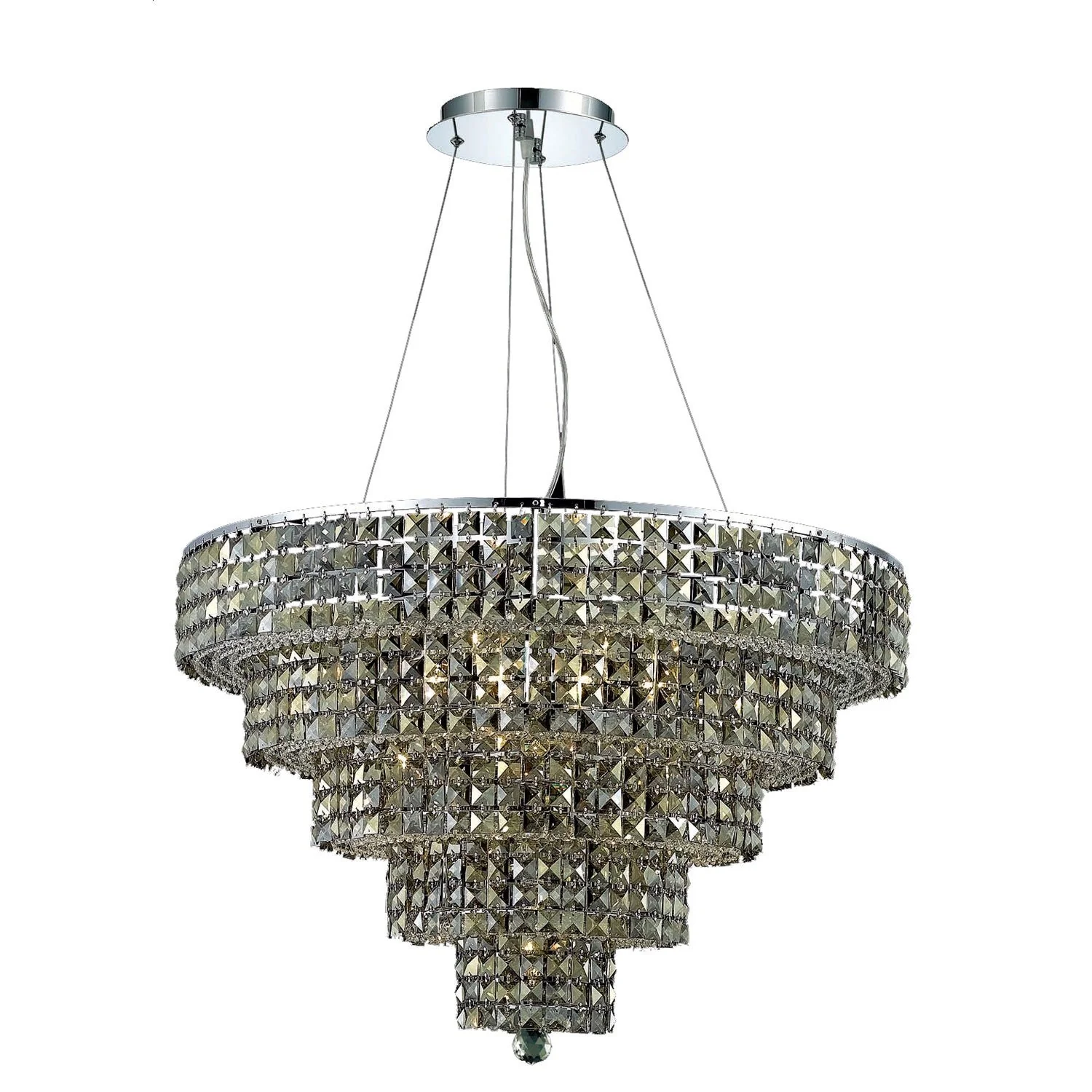 Chrome Seventeen-Light 30-Inch Five-Tier Chandelier with Royal Cut Golden Teak Smoky Crystal - Image 1