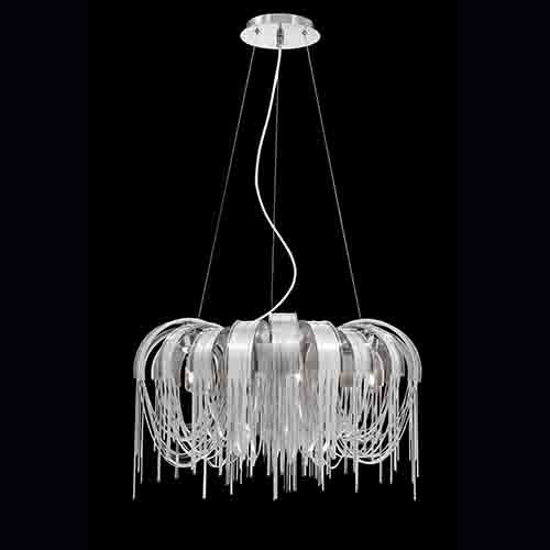 Nickel Five-Light 25-Inch Wide Chandelier with Nickel Strip - Image 1