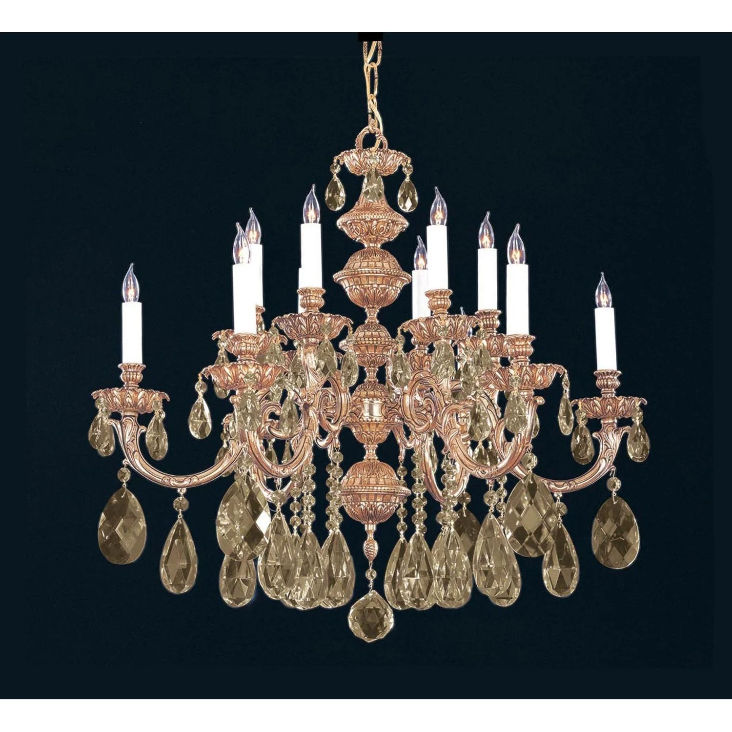 Group Novella Golden Teak Crystal Twelve-Light Chandelier - Image 1