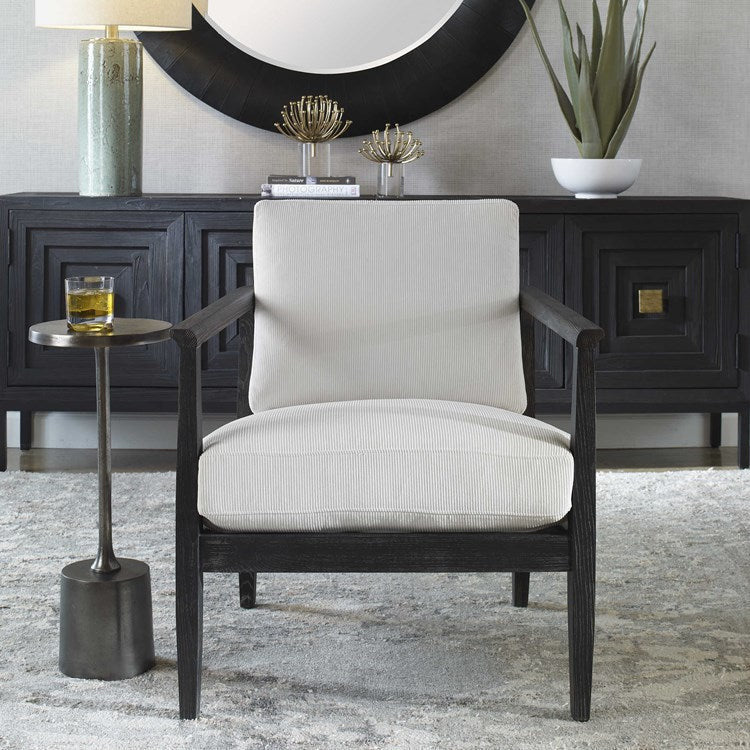 Uttermost Brunei White Fabric Dark Expresso Wood Modern Accent Chair - Image 1