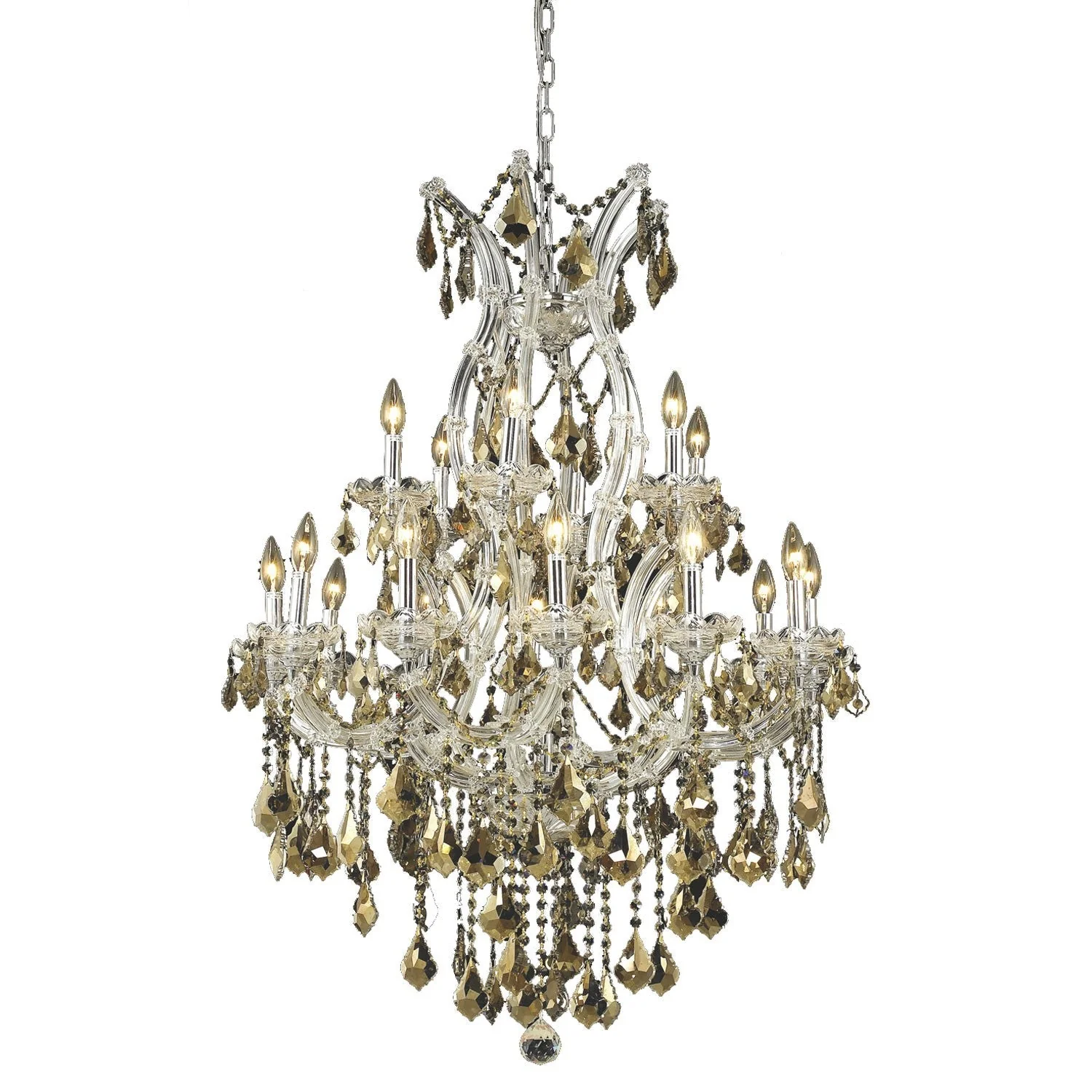 Maria Theresa Chrome Nineteen-Light 32-Inch Chandelier with Royal Cut Golden Teak Smoky Crystal - Image 1