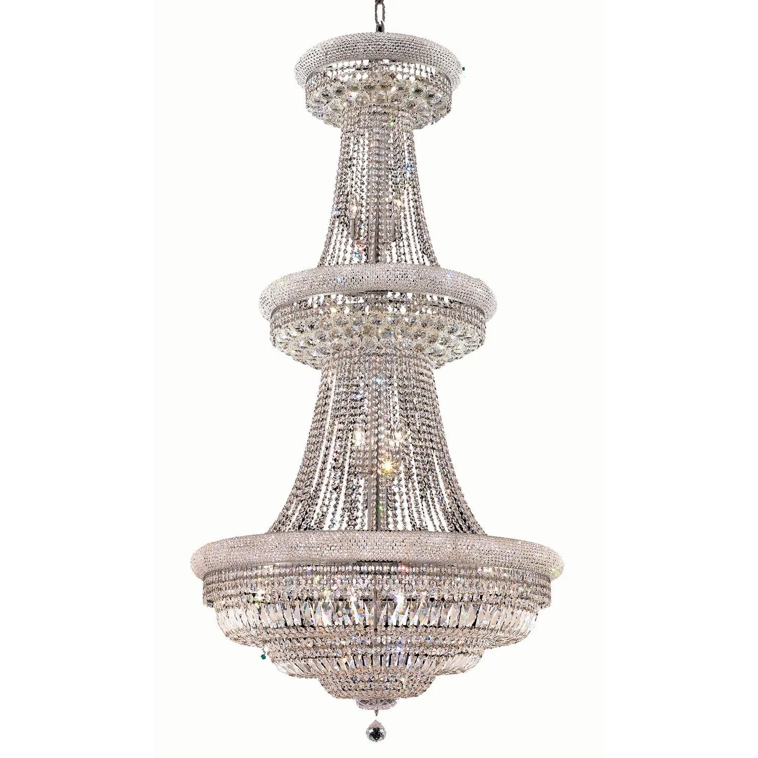Primo Chrome Thirty-Two Light 36-Inch Chandelier with Royal Cut Clear Crystal and Crystal Drop - Image 1