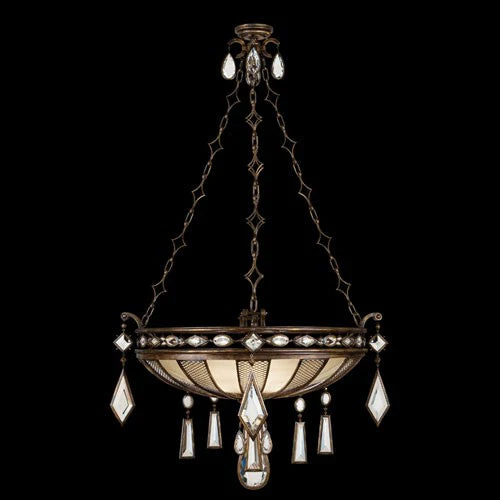 Three-Light Pendant in Venerable Bronze Patina Finish with Clear Crystal Gems - Image 1