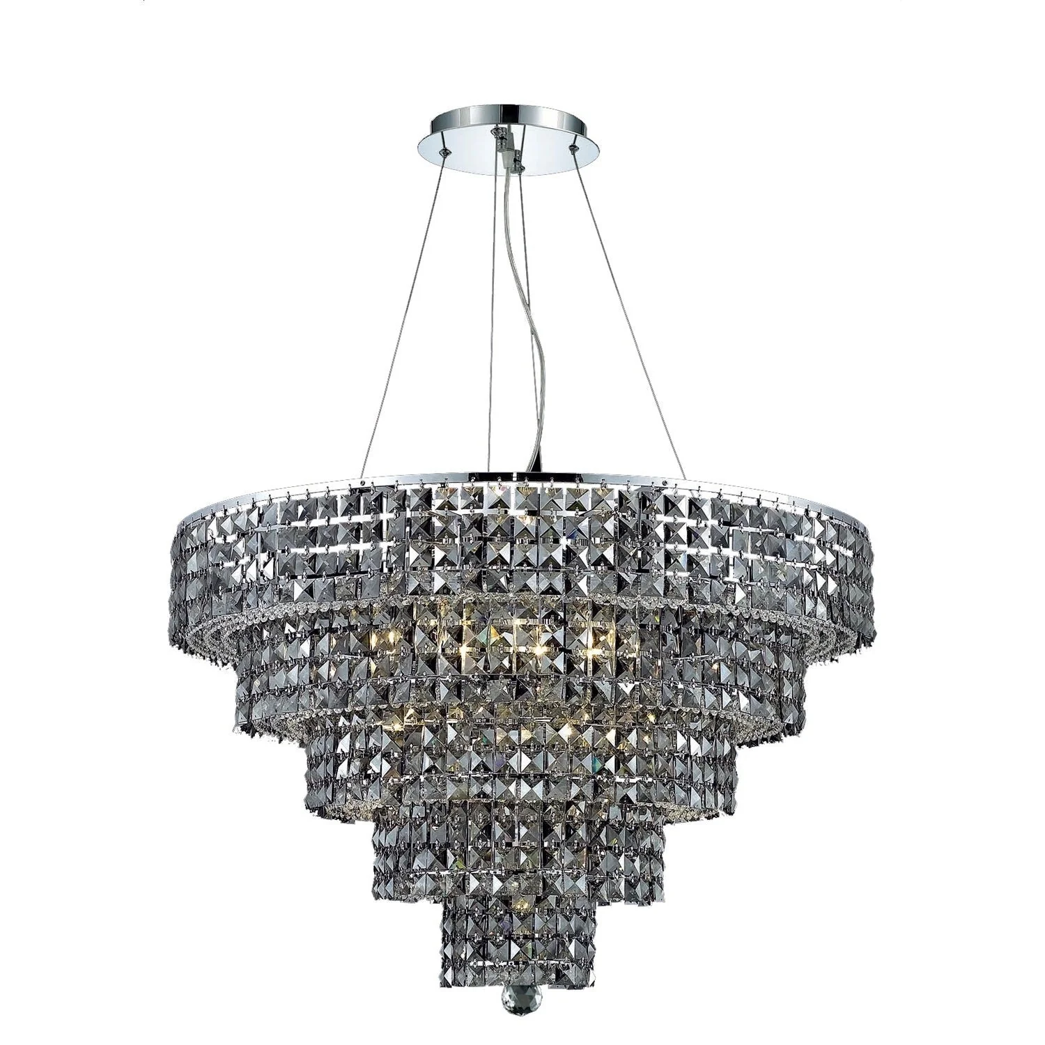 Chrome Seventeen-Light 30-Inch Five-Tier Chandelier with Royal Cut Silver Grey Crystal - Image 1