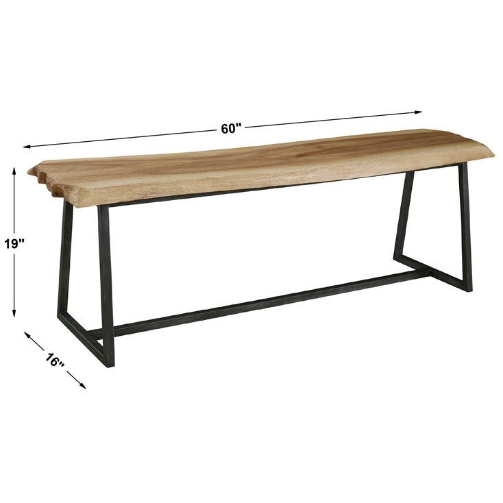 Uttermost Laurel Live Edge Rustic Modern Wood Aged Steel Bench - Image 3