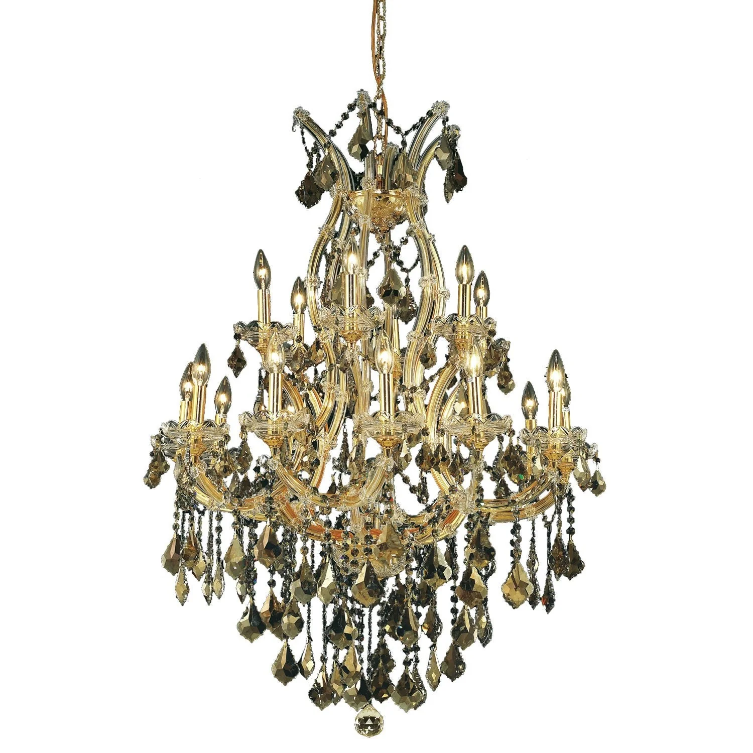 Maria Theresa Gold Nineteen-Light 32-Inch Chandelier with Royal Cut Golden Teak Smoky Crystal - Image 1