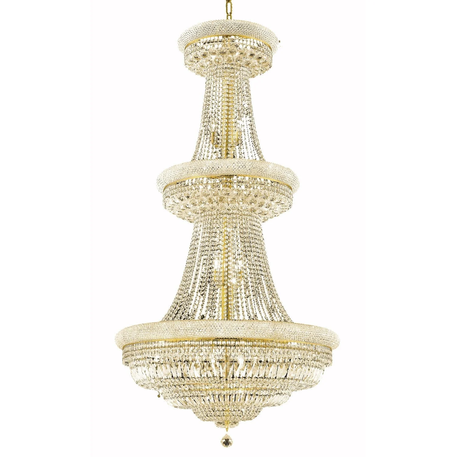 Primo Gold Thirty-Two Light 36-Inch Chandelier with Royal Cut Clear Crystal and Crystal Drop - Image 1