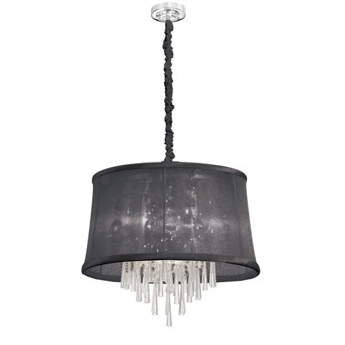 Six-Light Polished Chrome and Clear Crystal Pendant w/ Black Organza Shade and Chain Cover - Image 1