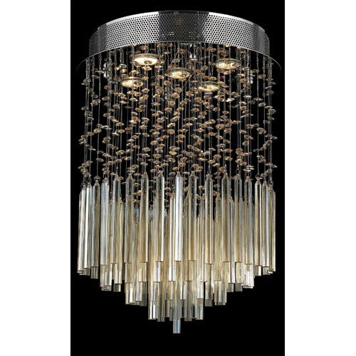 Corp Torrent Five-Light Chrome Finish with Golden Teak Crystal Ceiling-Light - Image 1