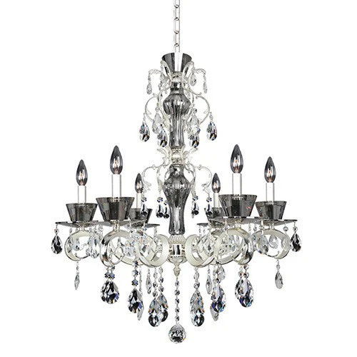 Silver Six-Light 30.5-Inch High Chandelier with Firenze Clear Crystal - Image 1