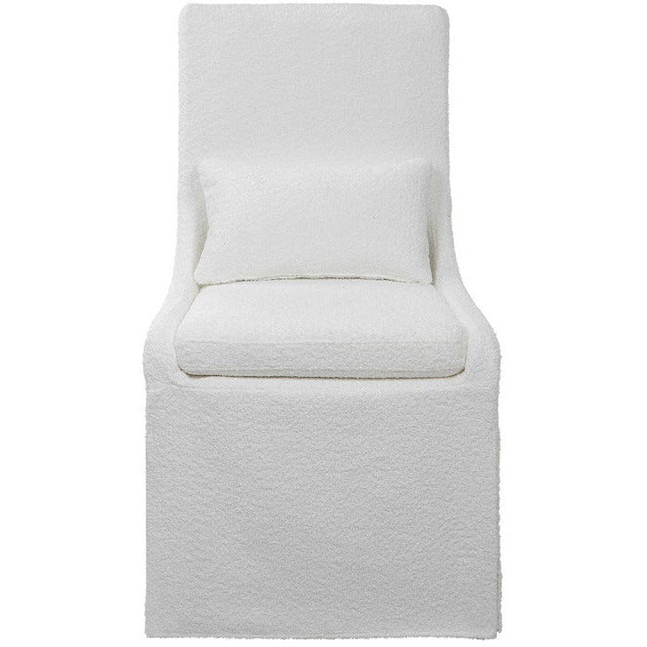 Uttermost Coley White Linen Performance Fabric Slipcovered Armless Chair With Pillow - Image 3