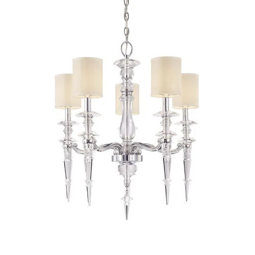 Walt Disney Signature Chrome with Crystals Accents Five-Light Chandelier with White Linen Shade - Image 1
